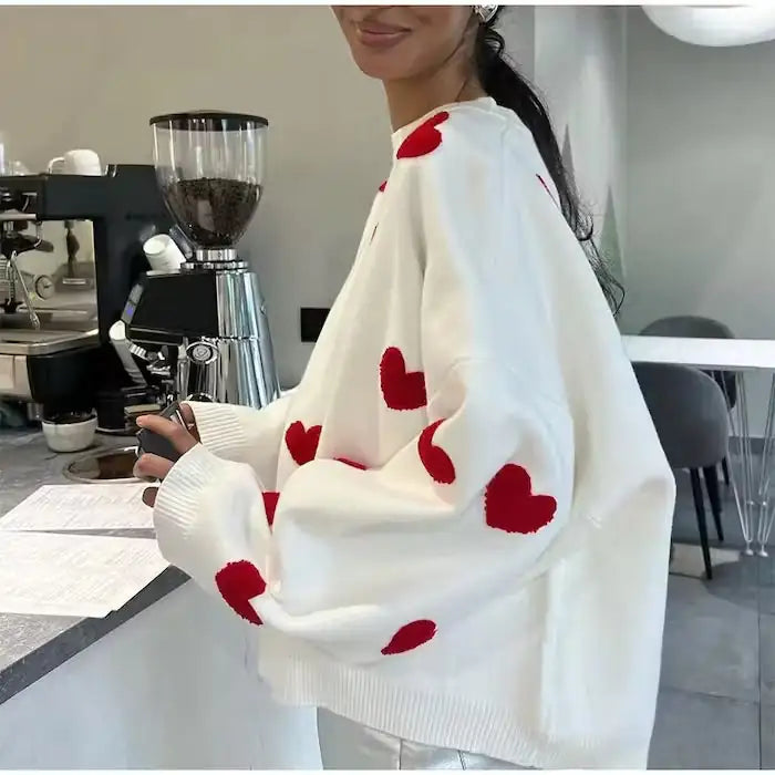 Embroidered Red Heart Sweater