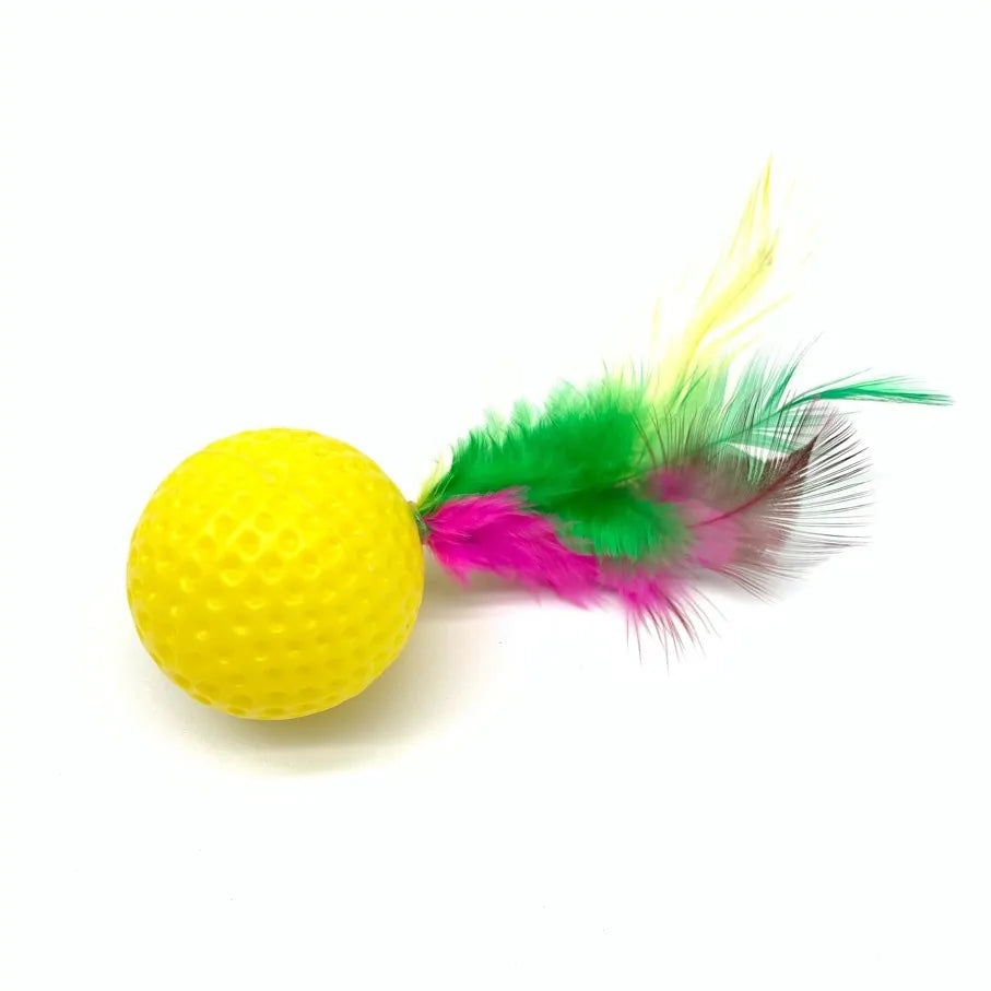 Plastic Golf Ball with Feather Cat Toy