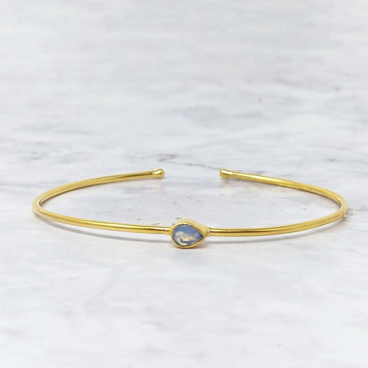 Opal October Birthstone Crystal Gold Plated Bangle, Gemstone Everyday Bracelet, Minimalist And Stylish Gem Bangle, Birthday Bangle For Her