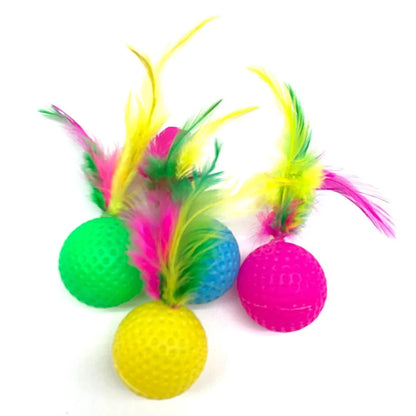 Plastic Golf Ball with Feather Cat Toy